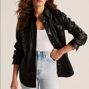 Abercrombie & Fitch Black Vegan Leather Oversized Shacket / Shirt Jacket Size XS